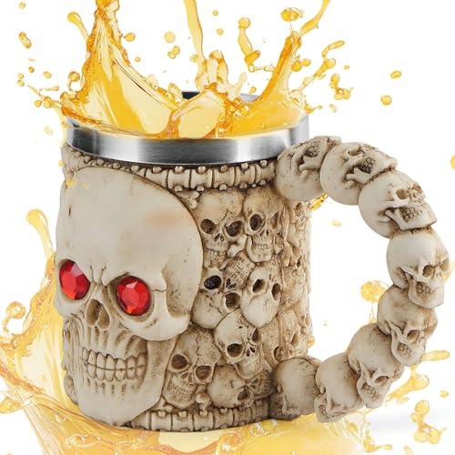 QIANAI Chope Bière Tête de Mort d'Halloween, Mug Halloween, Chope Boire Tête Mort en Acier Inoxydable 450 ml, Tasse Tête de Mort, Chope Vin Tête Mort Gothique,...