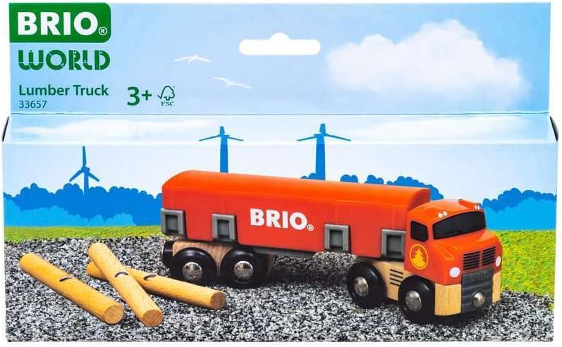 BRIO World 33657 - Lumber Truck | 6-Piece Wooden Toy Train Set | Ideal for Kids Ages 3 and Up | Made with Sustainable Wood | Magnetic Crane Compatible