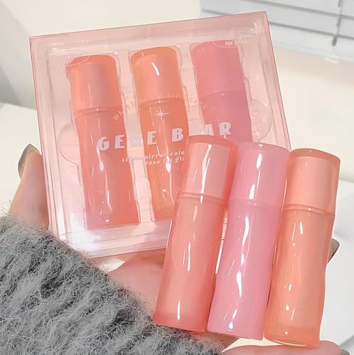 Image of Gege Bear Light Mirror Lip Glaze | Moisturizing & Long Lasting | Hydrating & Non-Sticky Shades | Liquid Lipstick with Brush Applicator | Waterproof Aesthetic Makeup | Pink Brown Nude Candy Red | Glossy Lipstick Combo Pack Set with Glow Shine Makeup for Women Girls (SET-B(04,05&06), 2.5g)