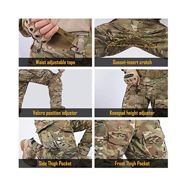 IDOGEAR G3 Combat Pants with Knee Pads Multi-camo Pants for Men Outdoor Airsoft Paintball Outdoor Camo Tactical Trousers (Multi-camo Black,34W x 32L) - Image 4