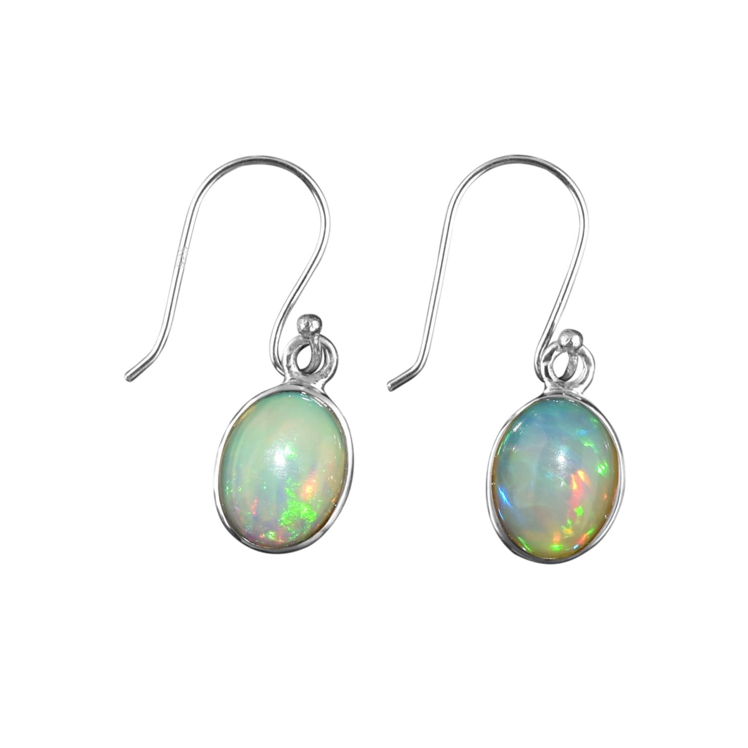 Ethiopian Opal Stone Dainty Dangle Earrings, October Birthstone Earrings, 925 Sterling Silver Opal Bezel Setting Drop Earrings, October Birthstone Fine Jewelry for Women