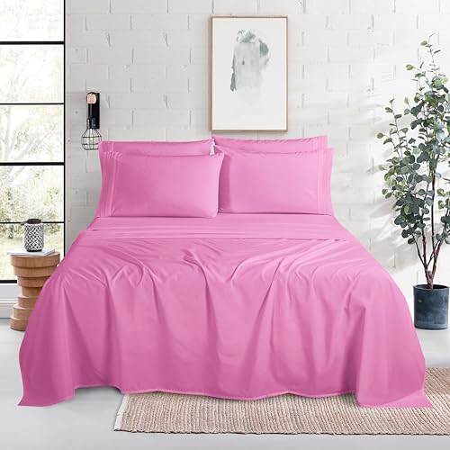 Image of Mocassi Luxury 4-Piece Sheet Set, Ultra Soft 1800 Premium Hotel Quality Microfiber Sheet Set, Fits Mattresses Up to 18 to 24 Inches Extra Deep Pocket - Breathable and Secure Fit, Twin, Light Pink