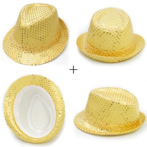 3 Pieces Sequin Fedora Hat Unisex Western Dance Jazz Hat Shining Disco Cap4