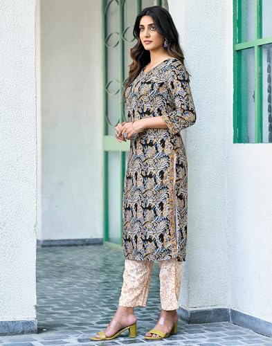Image of SIRIL Women's Rayon Blend Floral Printed Straight Kurta Pant with Dupatta Set