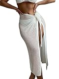 SOLY HUX Swim Cover Ups for Women Hollow Out Wrap Tie Side Crochet Sarongs Cover Up Skirt Beach Bikini Swimwear Plain White M