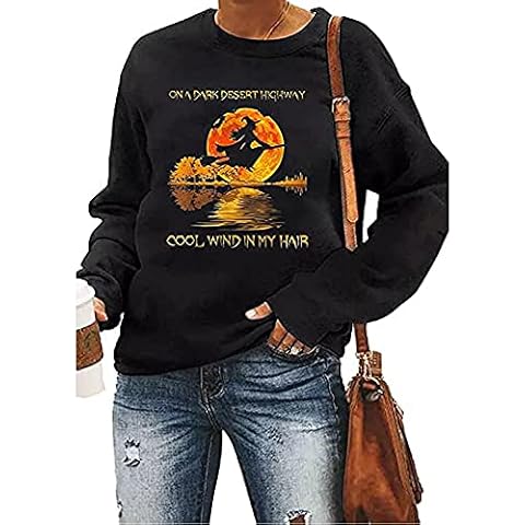 Halloween Women Sweatshirts Funny Witch Moon Reflection Graphic Novelty Hoodies Crewneck Long Sleeve Sweatahirt (Black,S,S) Cover
