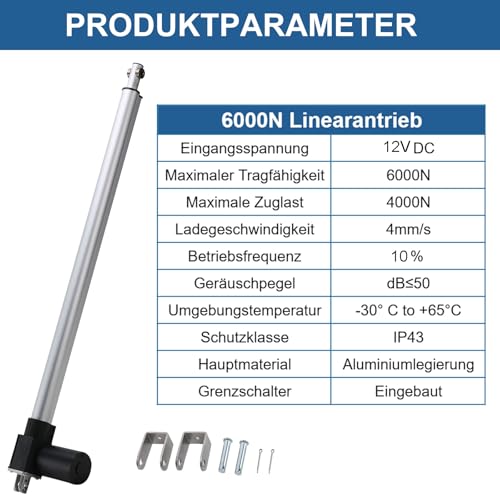 Linearantrieb DC 12V 6000N 200mm Linearmotor Linear Actuator Lineartechnik-Aktuatoren für Medizinische,Automobil, Elektrische Türöffner,Lifting Sofa (4mm/s)