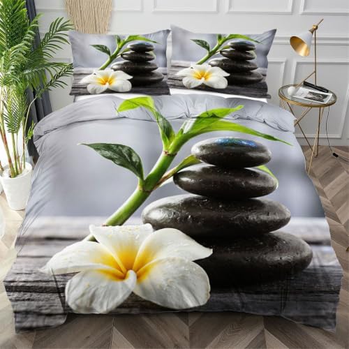 Dozrmey Housse de Couette 140x200 Galets Gris, Douce Parure de Lit en Microfibre + 2 Taies d'oreiller 65x65 cm, Ensemble de Literie avec Fermeture Éclair pour Enfants Garçons Filles,AW6338