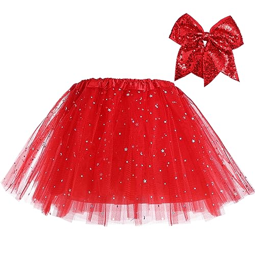 tanzdunsje Saias de tutu para meninas de 3 camadas com forro com laço para o cabelo, saia de tutu para crianças ballet rosa preto vermelho tutu para 2-8 anos