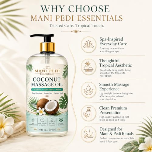 Image of TMPE Coconut Massage Oil for Body Massage, Lightweight Moisturizing Body Oil, Spa Massage Oil for Dry Skin, Relaxing Routine and Daily Body Care-300ml