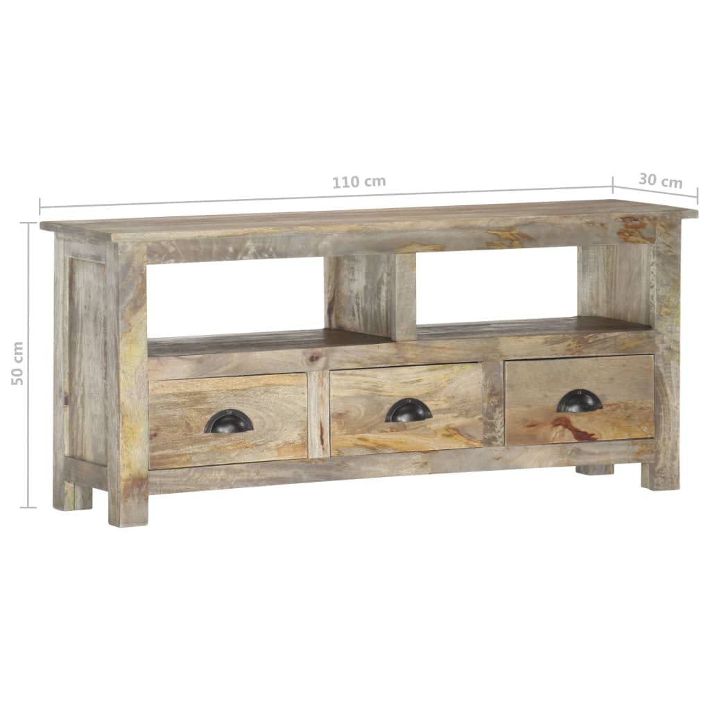 Szafka TV z litego drewna mango, 110 x 30 x 50 cm, z 2 półkami i 3 szufladami, nowoczesna szafka pod telewizor stojąca, wąska i szeroka, skandynawski mebel telewizyjny do salonu z miejscem do