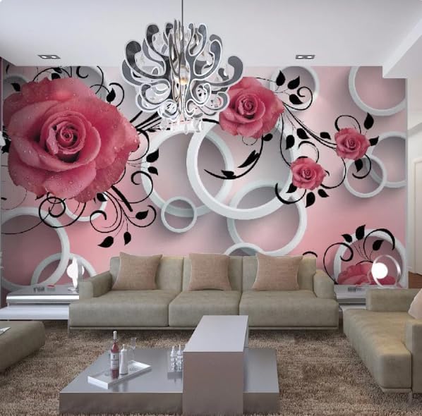 Papier peint fleurs roses 3D blanc pour chambre cocon