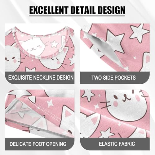 ALAZA Cute Animal Cat Kitten Star Pajamas Set Short Sleeve Cotton Sleepwear Summer Pjs 2 Piece 5-14Y4