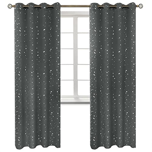 Image of BGment Kids Blackout Curtains for Bedroom - Grommet Thermal Insulated Silver Star Print Room Darkening Curtains for Living Room, Set of 2 Panels (52 x 84 Inch, Dark Grey)