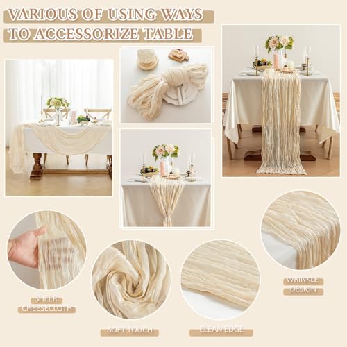 HOMEBROS Cheesecloth Table Runner, 10 Ft Boho Rustic Gauze Table Runner Sheer Wrinkled for Centerpiece Decor, Beige, 1 Pcs by HOMEBROS - Image 4