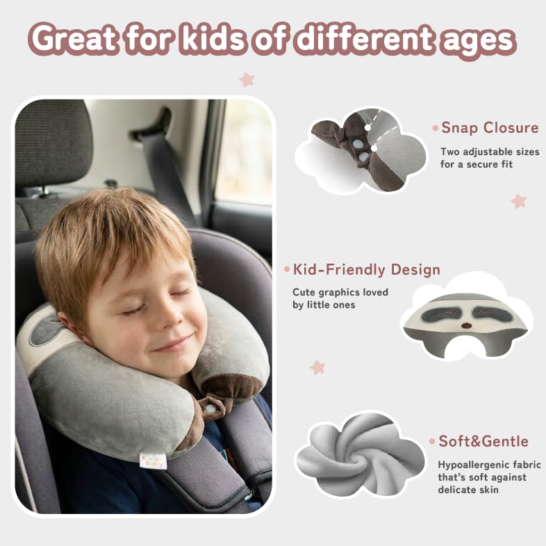 Image of Kids Travel Neck Pillow for Ages 3-8, Memory Foam, Removable Cover, Sloth