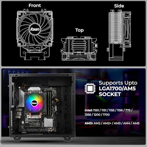 Image of Foxin FCF 004 CPU Cooling Fan with Rainbow LED | CPU Cooler 120mm RGB Fan | Hydramatic Bearing | 1800 RPM | 4 Copper Heat Pipes | 4-Pin | Compatible with Intel LGA1700 /115X /1200 & AMD AM2 /AM3 /AM4 /AM5