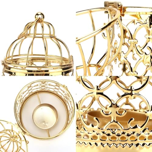 Beufee BEUFEEQ1NGMKS734 2Pcs Decorative Bird Cage Candle Holder, Gold Vintage Candlestick Holder Hanging Tealight Small Lanterns Decorative Mini Candle Stand Metal Birdcage Candle Holders thumb #4