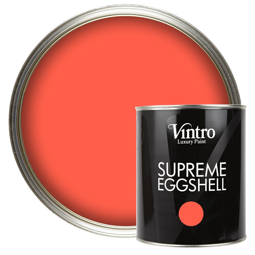 Vintro Paint Coral Red - Matisse Coral | Red Eggshell Paint | For Walls | Wood | Trim | Satin Furniture Paint | Interior & Exterior Use. 1 Litre (Coral Red - Matisse Coral)