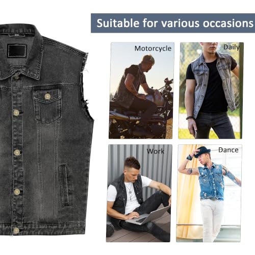 Image of JYG Denim Vest for Men Casual Stretchy Trucker Jean Vests Fashion Vintage Sleeveless Jacket Vest
