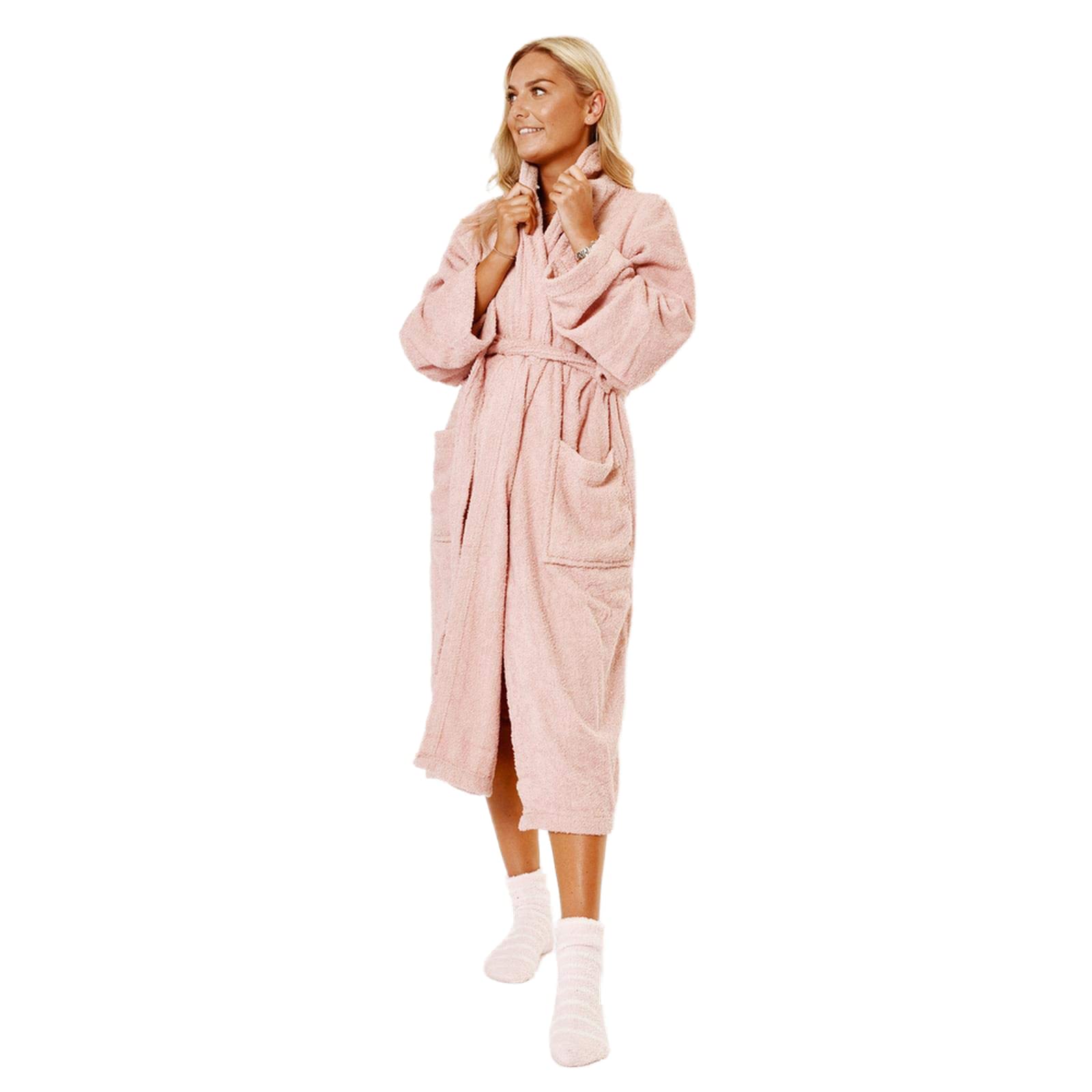 Brentfords 100% Cotton Towel Bath Robe Soft Terry Towelling Dressing Gown Absorbent Shawl for Men Women Kids - One Size Fits All, Blush Pink