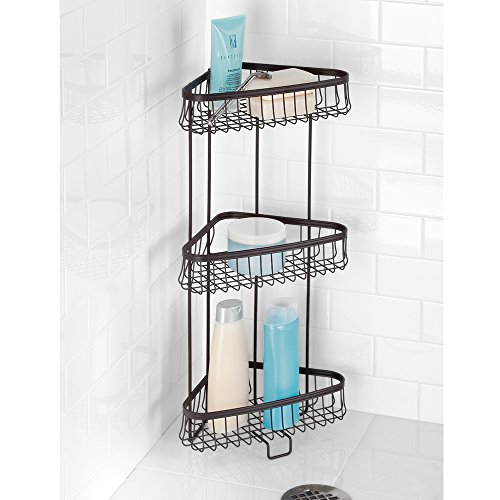Idesign York Metal Wire Corner Standing Shower Caddy 3-Tier Bath Shelf Baskets For Towels, Soap, Shampoo, Lotion, Accessories, Bronze #TOP1