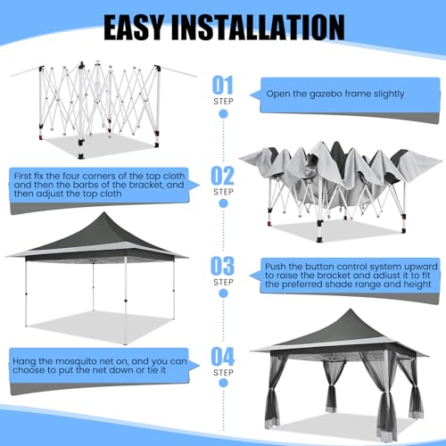 Image of COBIZI 12x12 Pop up Canopy Gazebo on Clearance, Outdoor Canopy Tent with Mosquito Netting & Sandbags,Patio Portable Gazebo for Garden,Backyard & Lawn,Darkgrey