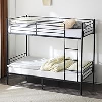 Karl home Heavy Duty Metal Bunk Bed Frame with Ladder, Space Saving Twin Double High Loft Beds W/Guard Rails for Small Rooms, Adults Kids Fit for 5-8 Mattress, Black