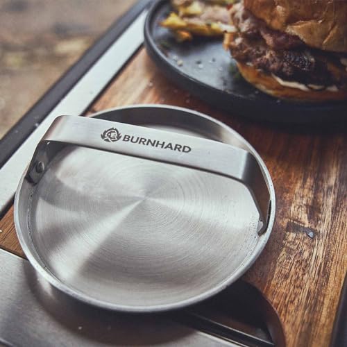 BURNHARD® Edelstahl Burger Smasher, 14 cm, Grillpresse, Hamburgerpresse, Spülmaschinenfest