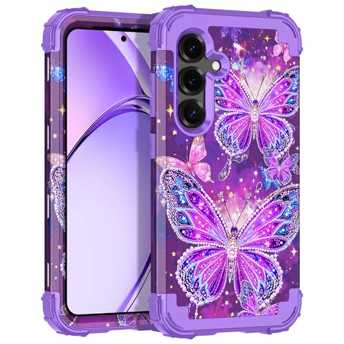 Rancase for Galaxy S25 Case,Three Layer Heavy Duty Shockproof Protection Hard Plastic Bumper +Soft Silicone Rubber Protective Case for Samsung Galaxy S25,Glow in The Dark-Purple