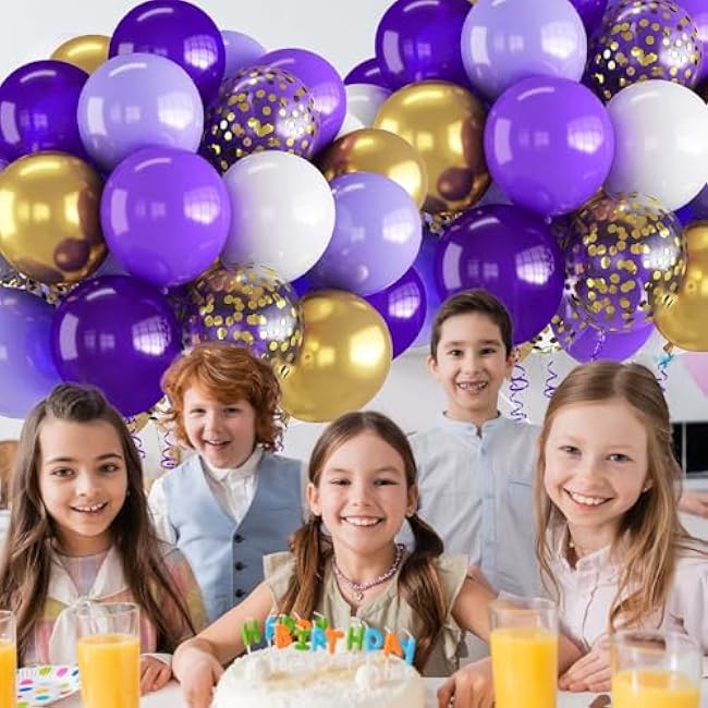 60PCS Purple and Gold Balloons,Purple and Gold Graduation Decorations Balloon Arch Kits,Suitable for Birthday Wedding Anniversary Festival Ceremony Decorations
