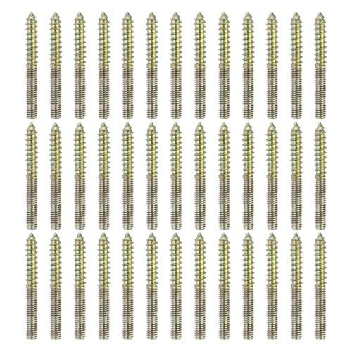 sourcing map 40 Pcs M4x35 Hanger Bolts, Carbon Steel Double Headed Self-Tapping Wood Dowel Screws for Wood Joint Furniture Legs, Color Zinc