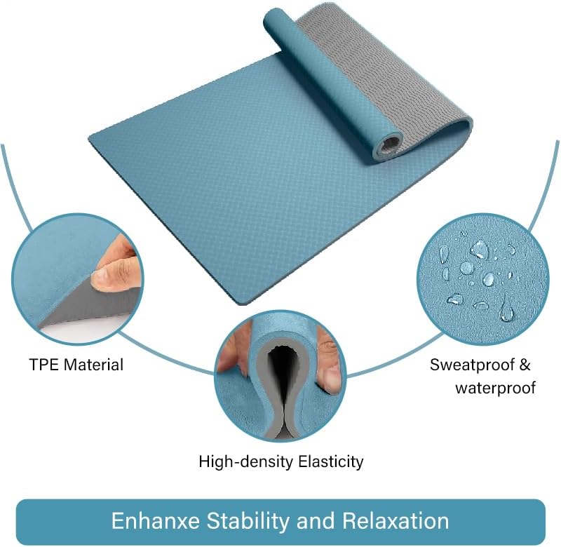 Miniatura 7 de Tapete de yoga ecológico TPE antideslizante de 13 pulgadas de grosor (0.315 in) 72 x 24 pulgadas, líneas de alineación, agarre de doble capa,