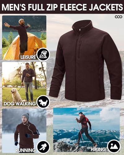 33,000ft Herren Fleecejacke Stehkragen Warm Jacke Männer Leichte Strickjacke Übergangsjacke Outdoor Sweatjacke für Wandern Laufen Freizeit Braun XL