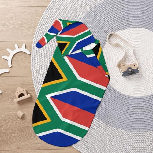 Image of South African Flag Newborn Swaddle Blanket with Beanie Hat - Unisex, One Size - Polyester - Tie Closure - Perfect for Newborns, Parents and Caregivers