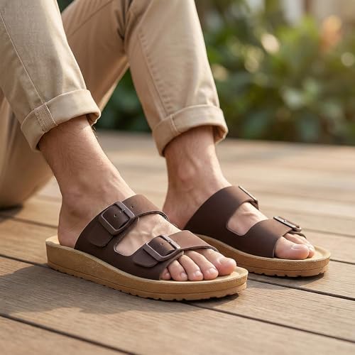 STYVORA Men's Dual-Strap Slip-On Sandals, Brown - Image 6
