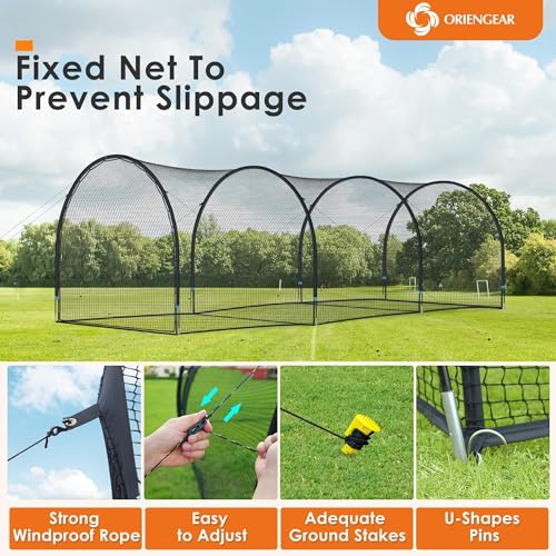 ORIENGEAR Baseball Batting Cage 13/20/30ft for Backyard, Baseball Training Equipment Netting Cages, Golf Softball Baseball Nets for Batting with Frame and Net, Hitting and Pitching Practice