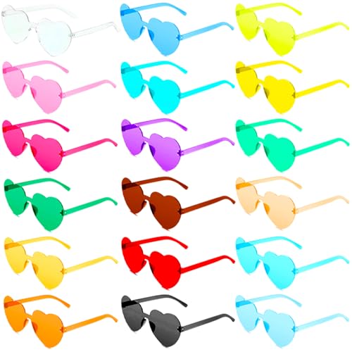 18 Stück Herz Sonnenbrille Herz Party Brille Magische Farben Party Brille Hippie Herzförmige Sonnenbrillen Lustige Partybrillen für Geburtstagsfeiern Karneval Geeignet für Kinder und Erwachsene