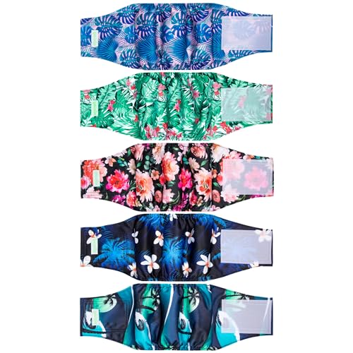 Image of wegreeco Small Dog Diapers Male, Reusable Belly Bands for Male Dogs, Washable Doggie Puppy Diapers Wraps, Medium Large Size(5 Pack X-Small, Hawaiian)
