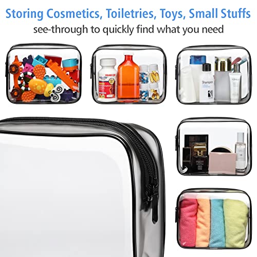 Image of Clear Toiletry Bag, Packism 3 Pack TSA Approved Toiletry Bag Quart Size Bag, Travel Makeup Cosmetic Bag for Women Men, Carry on Airport Airline Compliant Bag, Black Active & Black Active, 2 Pack, 1 Medium, 1 Large