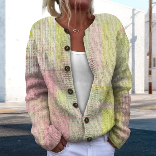 Women Sweaters Cardigan Fashion Long Sleeve Crewneck Sweaters Button Chunky Outerwear Fall Winter Casual Wear2