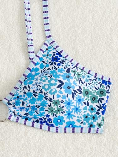 Image of Fanuerg Women's Triangle Bikini Sets O Ring Linked Two Piece Swimsuits Floral Printed Cheeky Bathing Suit