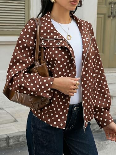 Image of Tankaneo Womens Polka Dot Zip Up Cropped Jackets