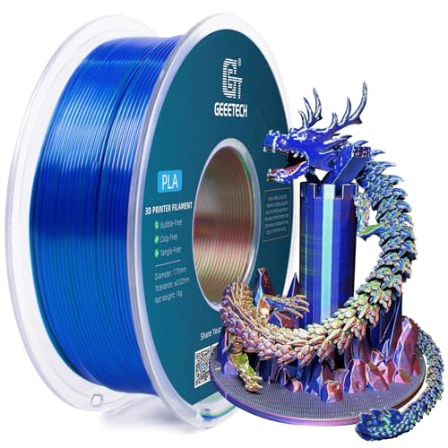 Geeetech Silk PLA Tri Color Filament 1.75mm 3D Printer Filament, Coextrusion Red Blue Green Tri-Colors Metal-Like Shiny Silk PLA Filament, 1kg (2.2lbs) 1 Spool, Dimensional Accuracy +/- 0.02 mm