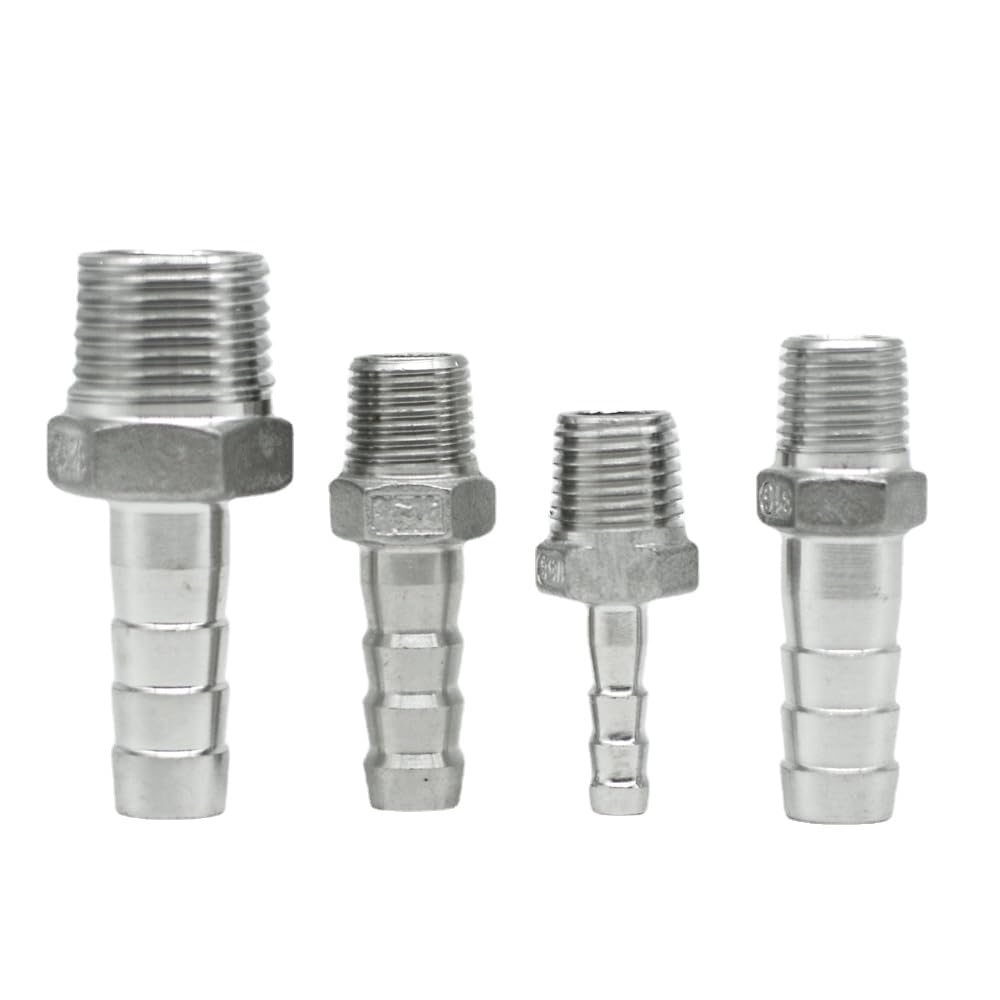 Raccord pour tuyau d'arrosage， 1/8" 1/4" 3/8" 1/2" 3/4" 1" 2" NPT Male 6 8 10 12 13 14 15 16 19 20-52mm Hose Barb 304 Stainless Steel Pipe Fitting Connector(1L2 NPT 25MM-STRAIGHT MALE)