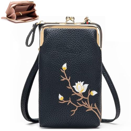 Women Sling Cross-Body Wallet with Mobile Cell Phone Holder, Crossbody Phone Leather Purse Cell Bags with Shoulder Rope