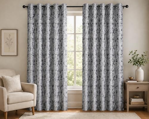 Image of HUTI Home Room Darkening Door Curtain for Home | Heavy Polyester Knitted Jacquard Look Eyelet Curtain | Texture Print | Grey | 7 Feet (120 x 213 cm) | Set of 2