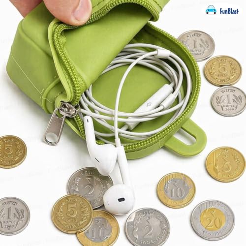 Image of FunBlast Cute Cat Shape Silicone Coin Purse for Kids & Adults - Mini Pouch for Coins, Earphones, Keys & Small Essentials, Aesthetic Pouches for Girls & Women - 10 X 7 X 4 Cm (Cat-Green)