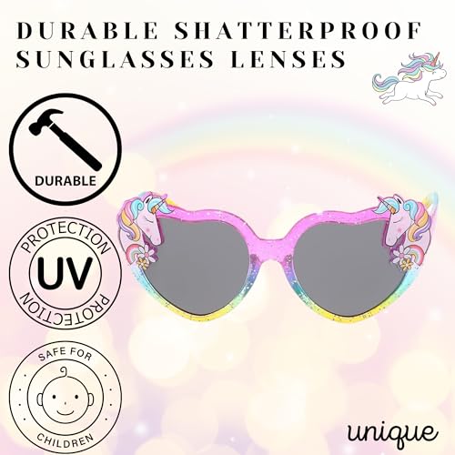 ShadyVEU Kids Unicorn Glitter Rainbow Color Heart Shape Sunglasses Magic Party Shatter-Proof Shades Girls Eyeglasses2