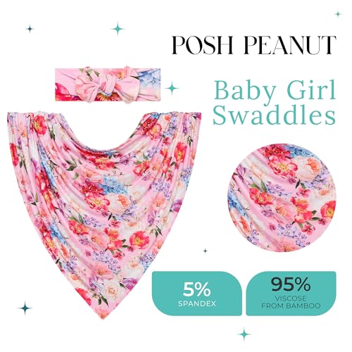 Image of Posh Peanut Swaddle Blanket + Headband Set - Soft Newborn Swaddle Doubles As a Stroller, Receiving Blanket, and Nursing Cover - Matching Baby Swaddles & Headbands for Everyday